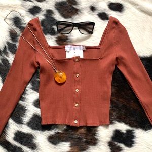 NWT Square Neck Rib Knit Crop Top